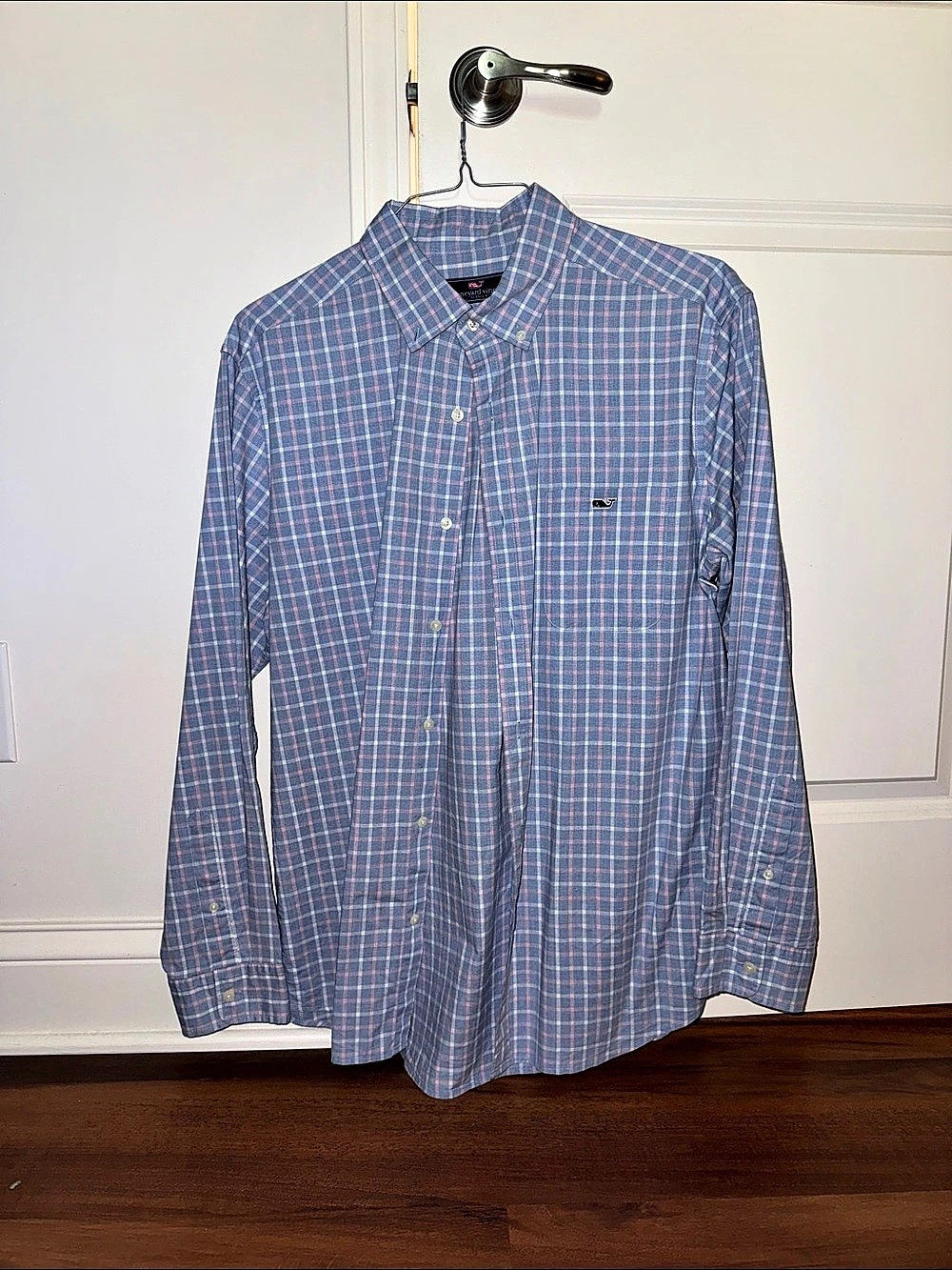 Vineyard Vines Classic Fit Tucker Shirt Plaid Button Down in Blue & Pink Large